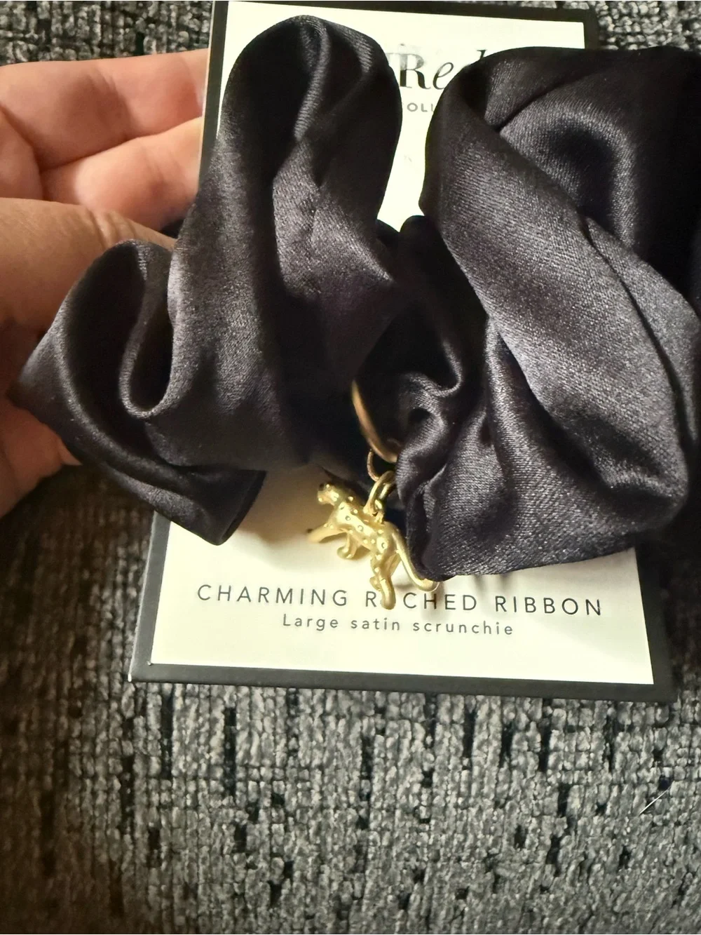 NWT hair edit large black satin scrunchie with cheetah charm! 🐆